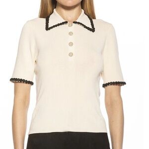 NWOT Alexia Admor Brianna Cream Knit Top Black Trim XLarge